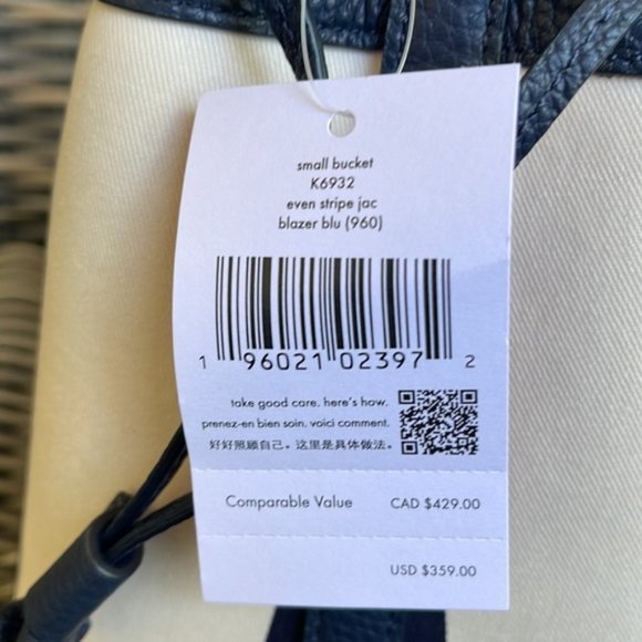 Kate Spade Marti Small Bucket Bag Even Stripe Blazer Blue - Picture 7 of 16